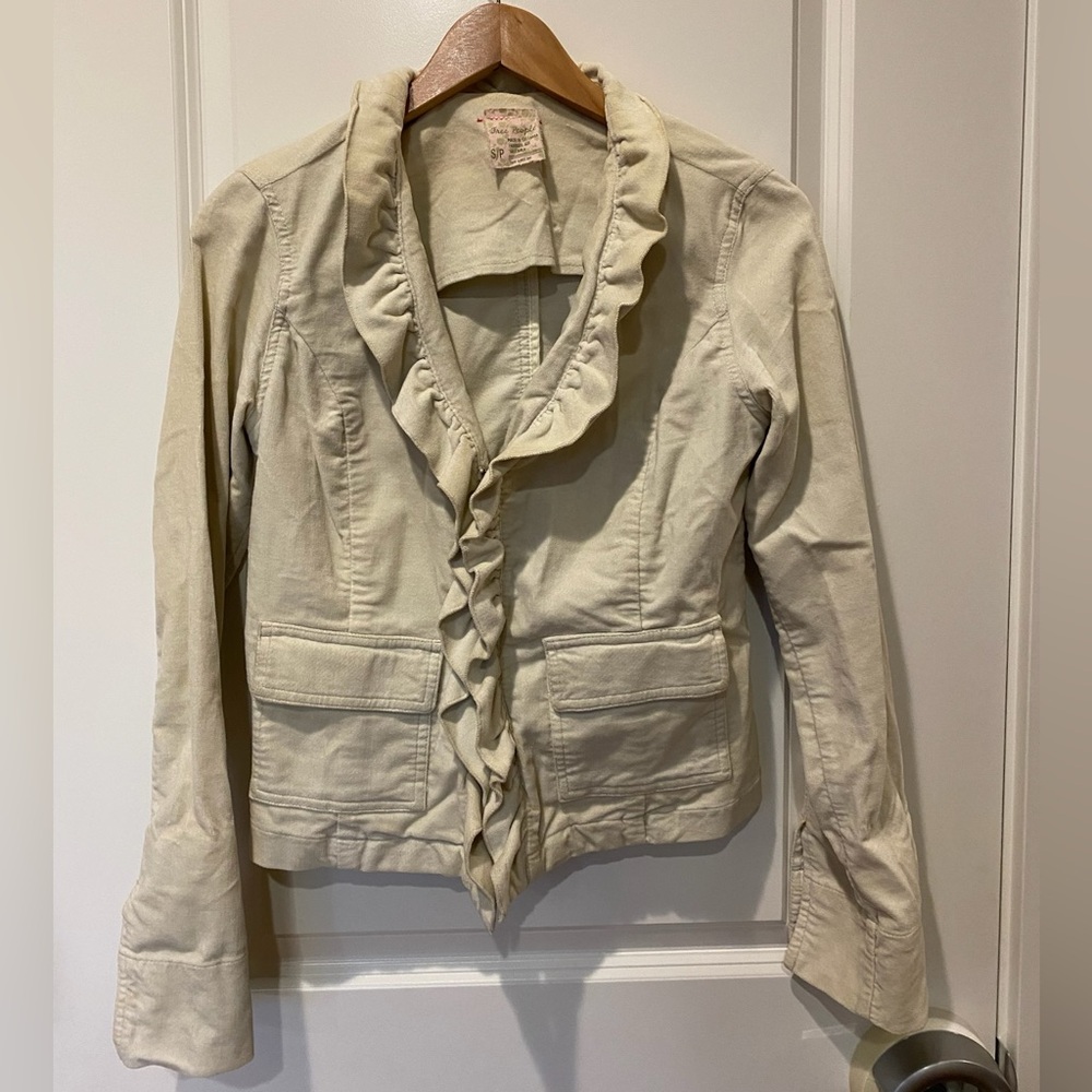 Free People Cream Velour Ruffle Blazer Size Small